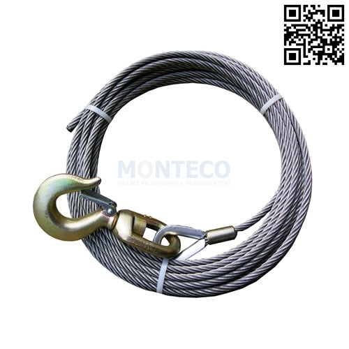 Lano do navijáku s otočným hákem  pr. 10mm - 30m