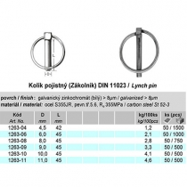 Kolík pojistný (Zákolník) DIN11023 4,5 x 42 mm